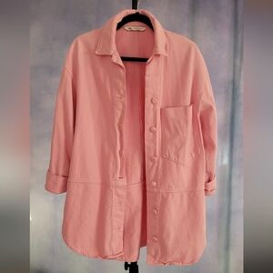 Zara Pink Denim Oversized T-Shirt Jacket